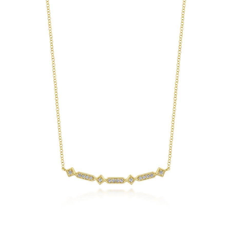 Gabriel & Co. 14K Yellow Gold Art Moderne Curved Geometric Diamond Bar Necklace