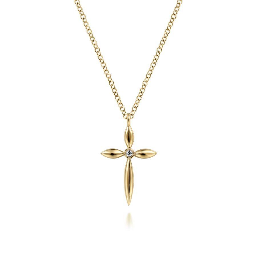 Gabriel & Co. 14K Yellow Gold Faith Diamond Cross Pendant Necklace