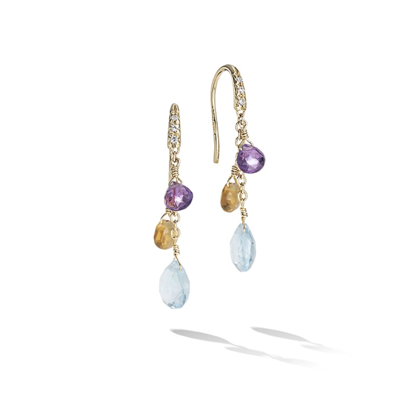 Marco Bicego 18K Yellow Gold Paradise Collection Diamond and Mixed Gemstone Short Drop Earrings