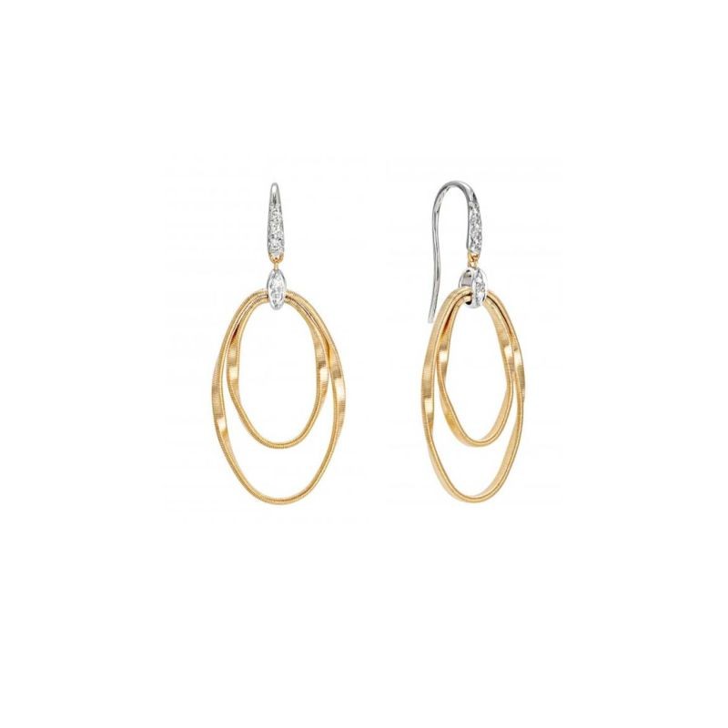 Marco Bicego 18K Yellow and White Gold Marrakech Onde Collection Diamond Double Concentric Hook Earrings