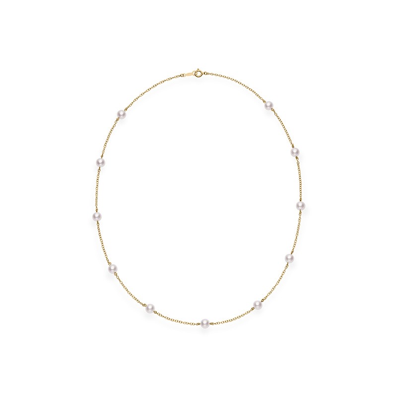 Mikimoto 18K Yellow Gold Akoya Cultured Pearl Station Necklace