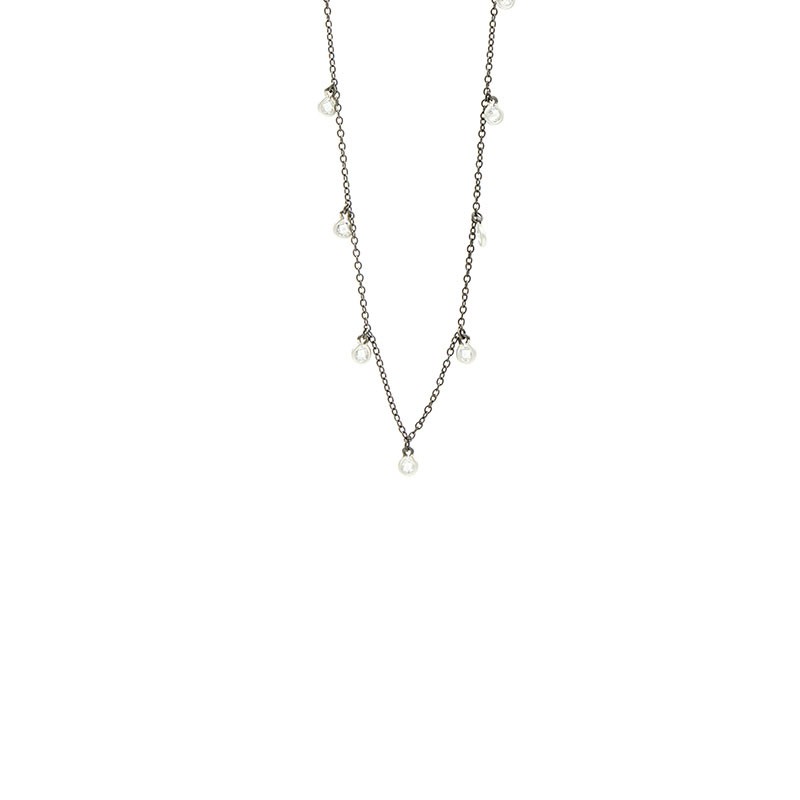 Freida Rothman White & Black Rhodium Matte Finish Sterling Silver Bezel Droplet Strand 40 Necklace