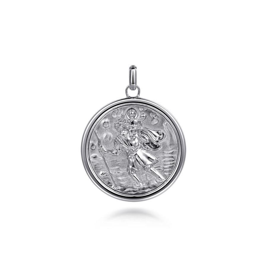 Gabriel & co Sterling Silver St. Christopher Protect Us Pendant