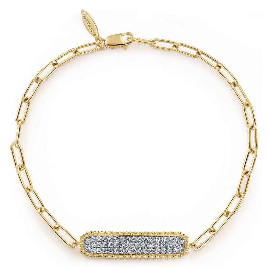 Gabriel 14K Yellow Gold Diamond Pave Wide Bar Bracelet with 49 Round Diamonds 0.58 Tcw H-I SI2