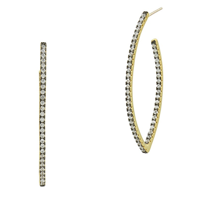 FREIDA ROTHMAN Signature Allover Pave Pointed Hoop Earrings