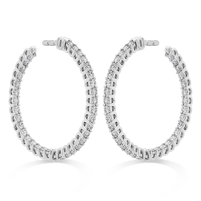 Hearts on Fire 18K White Gold Signature Inside Outside Hoop Earrings with Round Diamonds 0.90 Tcw G-H VS-SI