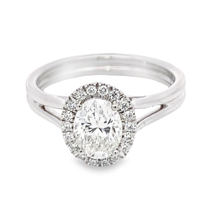 18K White Gold Oval Diamond Halo Engagement Ring