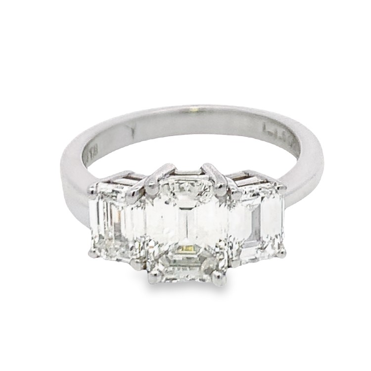 Platinum 3 Stone Diamond Engagement Ring with 1 Emerald Cut Natural Diamond (Center) 1.50 TCW H-I SI1 & 2 Side Emerald Cut Natural Diamonds 1.45 TCW G-H SI1 EGL 42864802D