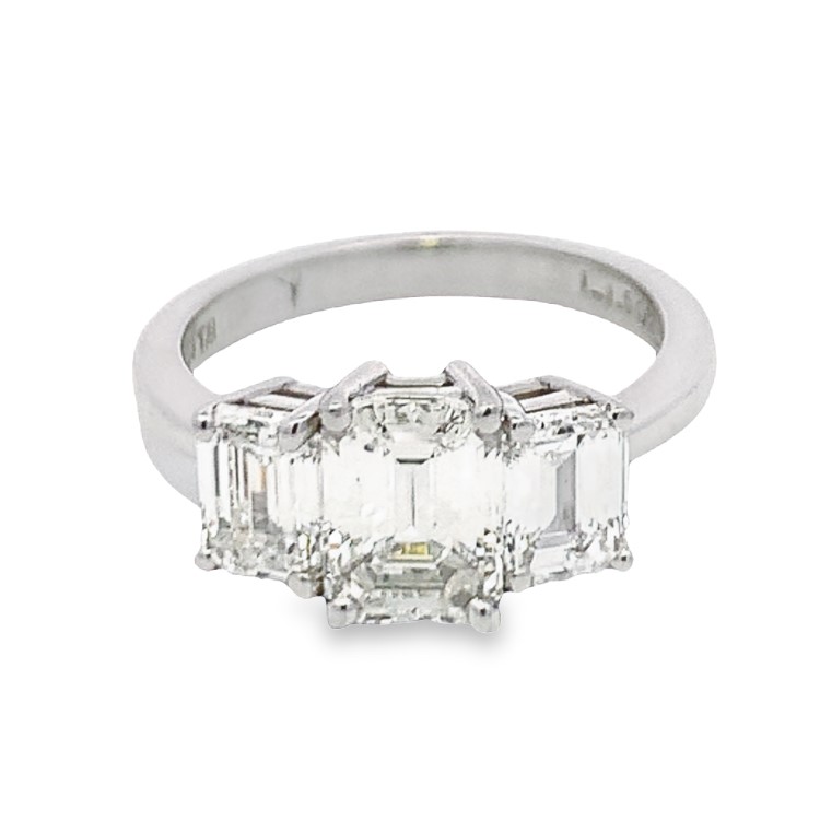 Platinum Emerald Cut Diamond 3 Stone Engagement Ring