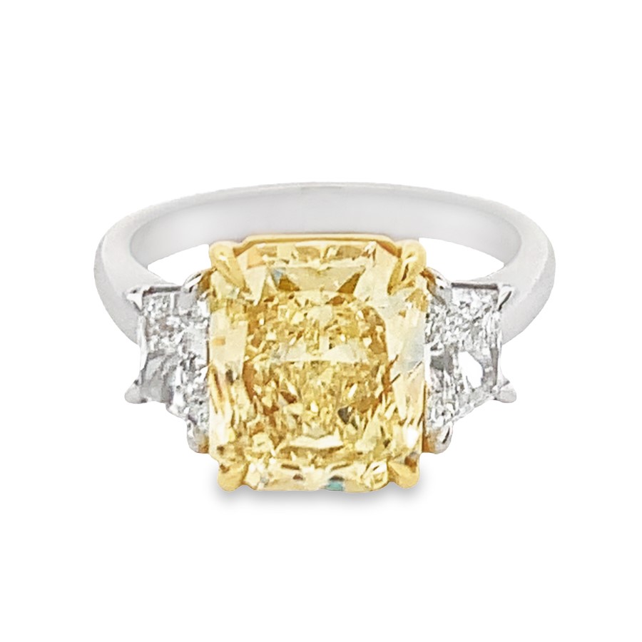Norman Silverman 18K White and Yellow Gold Yellow Diamond Engagement Ring with 1 Radiant Cut Fancy Yellow Diamond 3.63ct