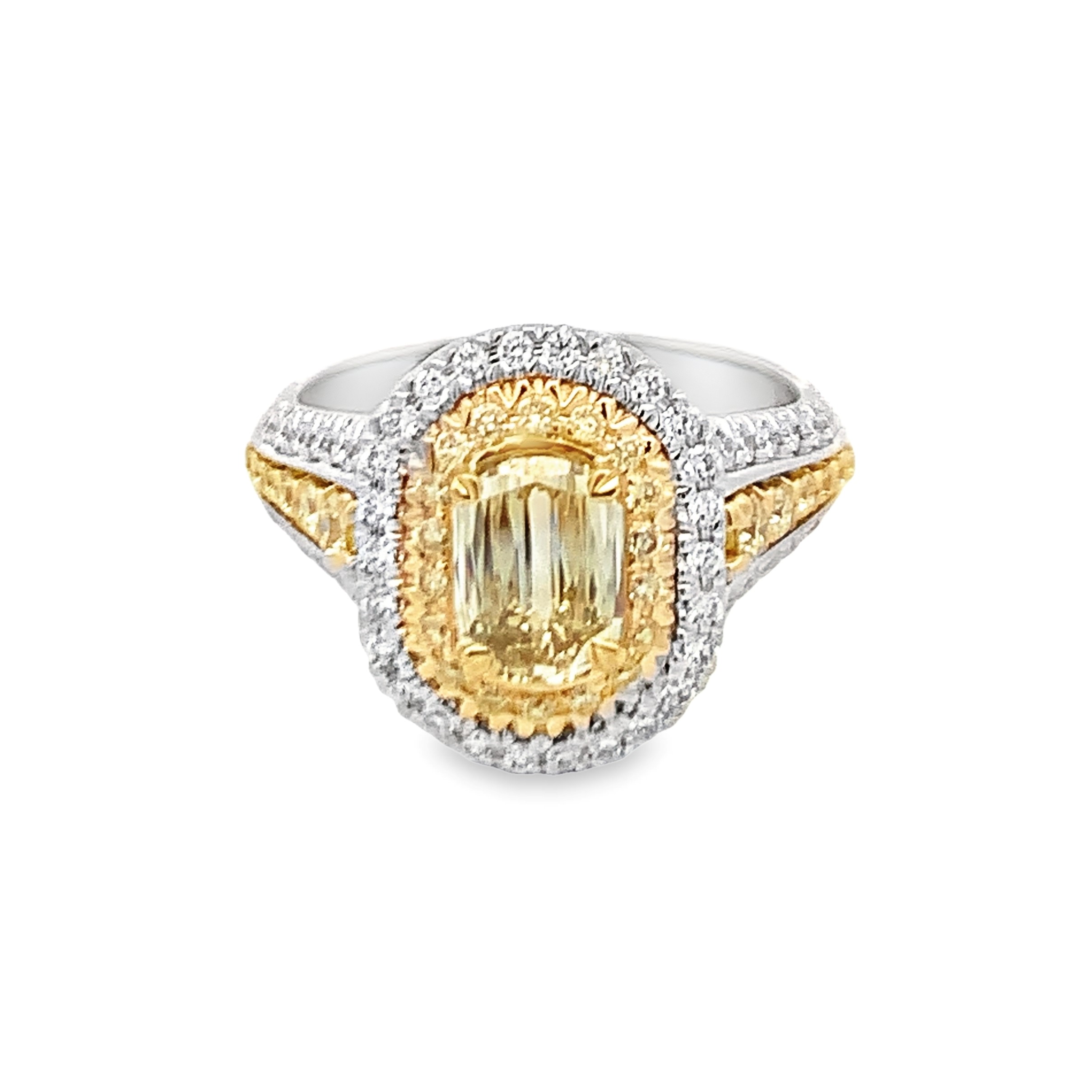 Christopher Designs 18 Karat White & Yellow Gold Double Halo Yellow Diamond Engagement Ring