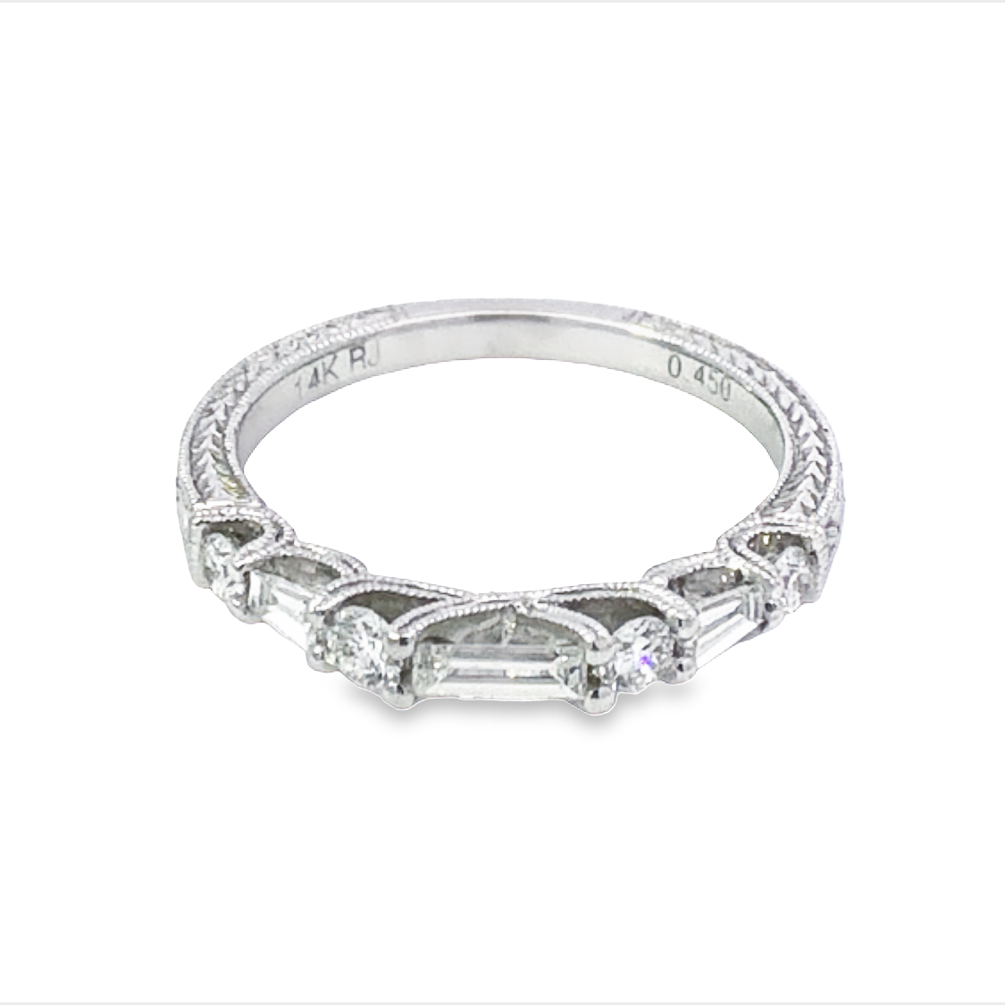 18K White Gold Round and Baguette Diamond Anniversary Band