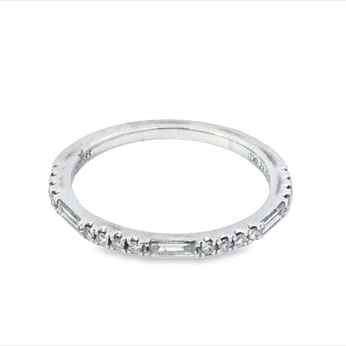 14K White Gold Round and Baguette Diamond Anniversary Band