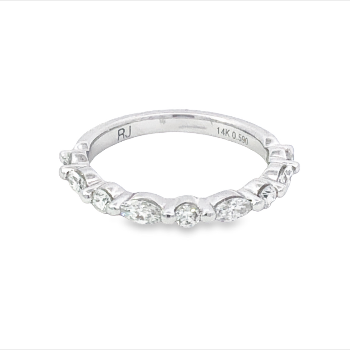 14K White Gold Round and Marquise Diamond Anniversary Band