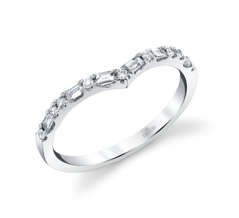 Parade 18K White Gold Band with 9 Round Diamonds 0.09 Tcw & 6 Baguette Diamonds 0.15 Tcw G-H SI1