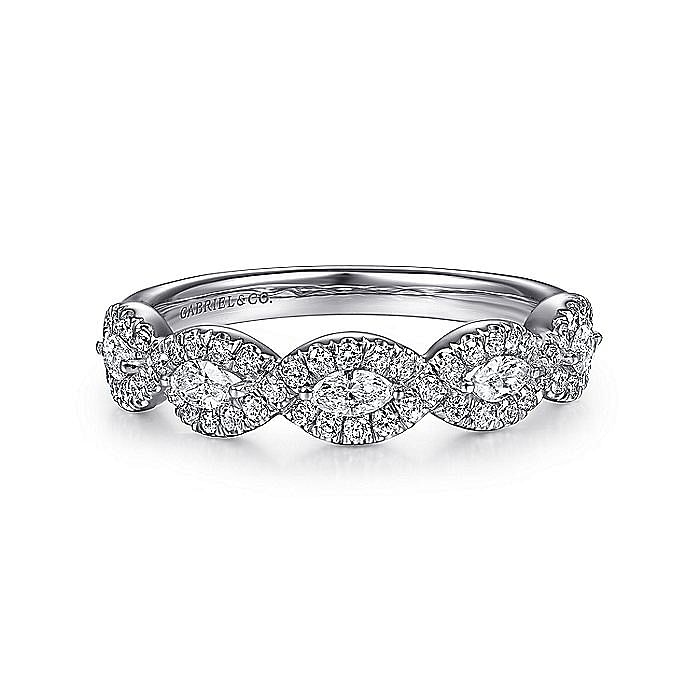 14K WG Marquise Halo Station Diamond Anniversary Band with 61 Round Diamonds 0.50 Tcw G-H VS2-SI2