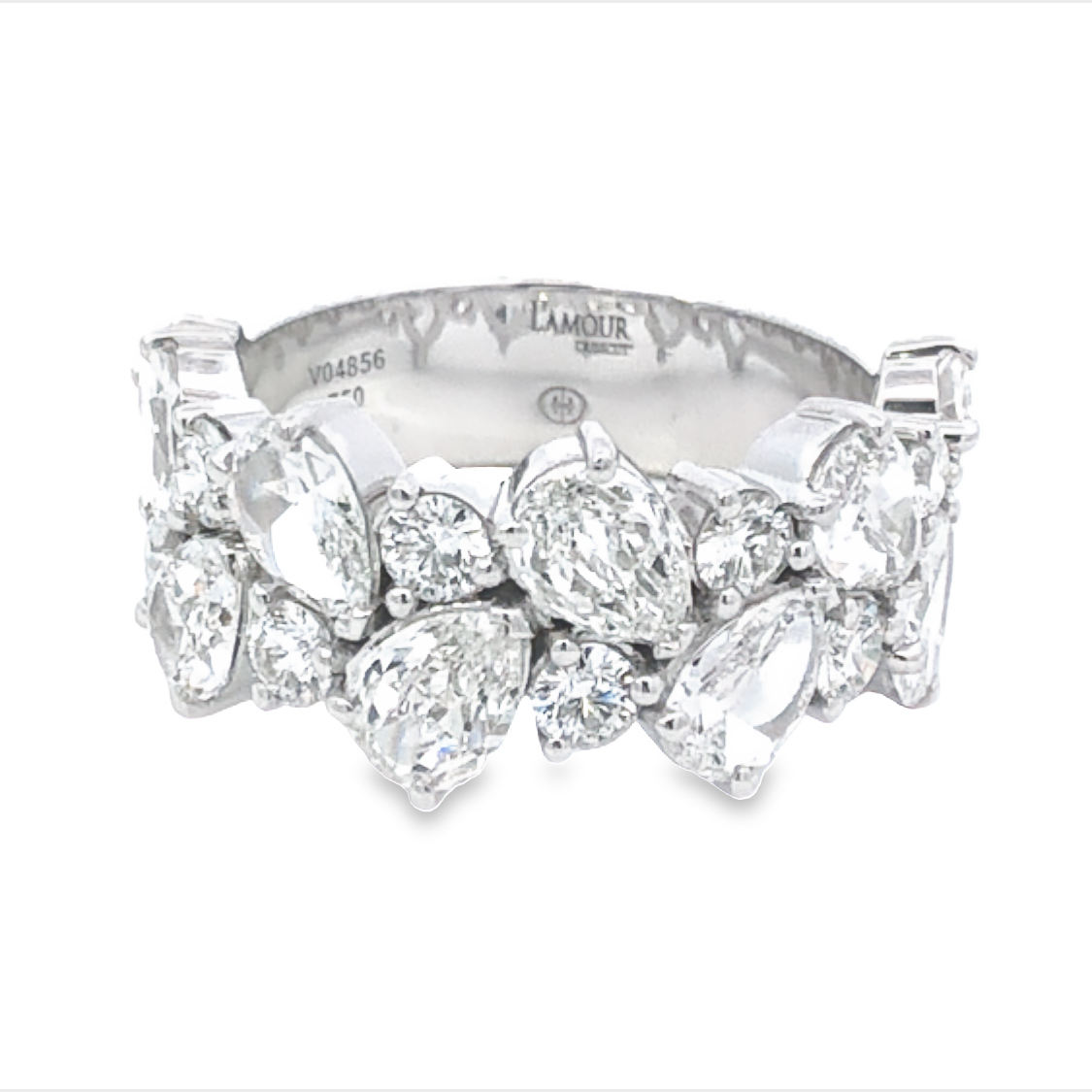 Christopher Design 18K White Gold Half Anniversary Band with 10 CrissCut L'Amour Pear Shape Diamonds 2.30 Tcw & 10 Criss Cut Round Diamonds 0.80 Tcw E VS