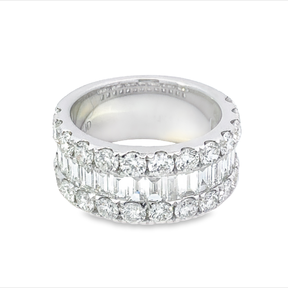 14K White Gold Half Anniversary Band with 26 Round Diamonds 2.14 Tcw & 20 Baguette Diamonds 1.31 Tcw G-H SI