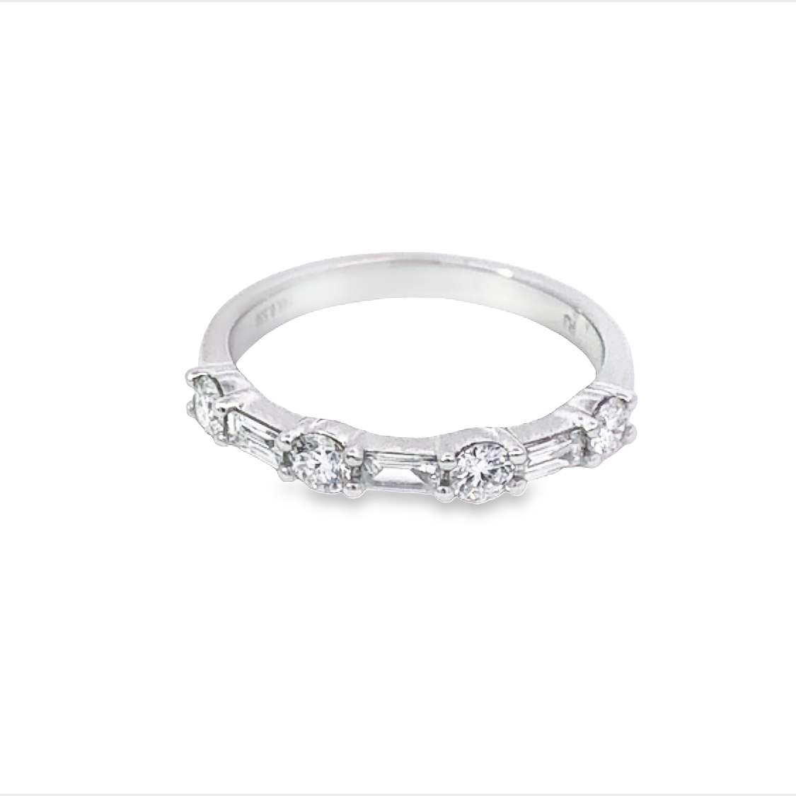 14K White Gold Anniversary Band with & 4 Round Diamonds .36 Tcw G-H SI  3 Baguette Diamonds .17 Tcw  Size 6