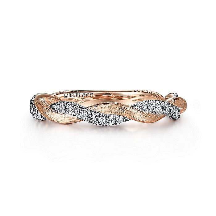 Gabriel & Co. 14K Rose Gold Twisted Diamond Stackable Ring with 39 Round Diamonds 0.21 Tcw H-I SI2  Size 6.5