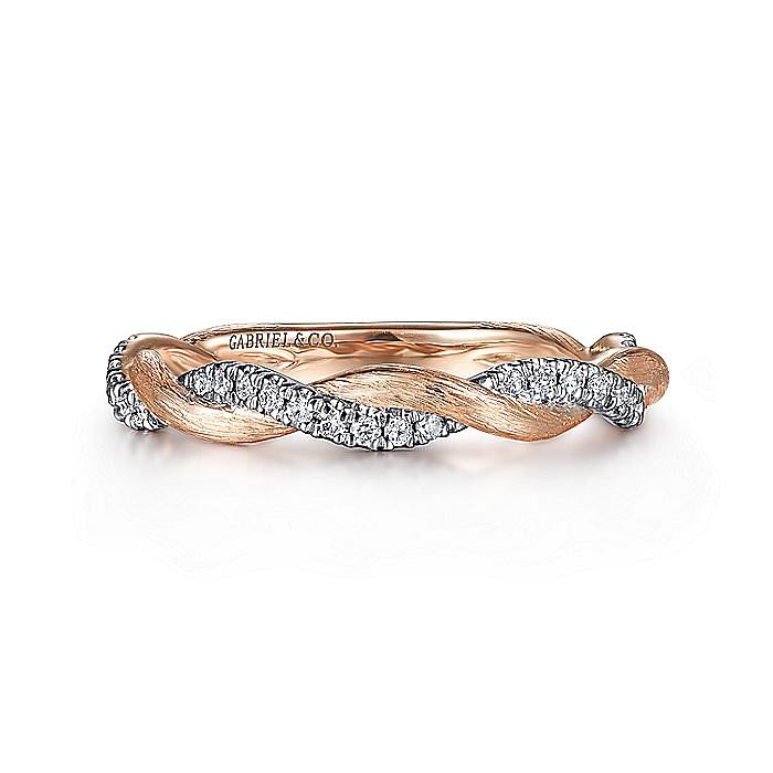 Gabriel & Co. 14K Rose Gold Twisted Diamond Stackable Ring