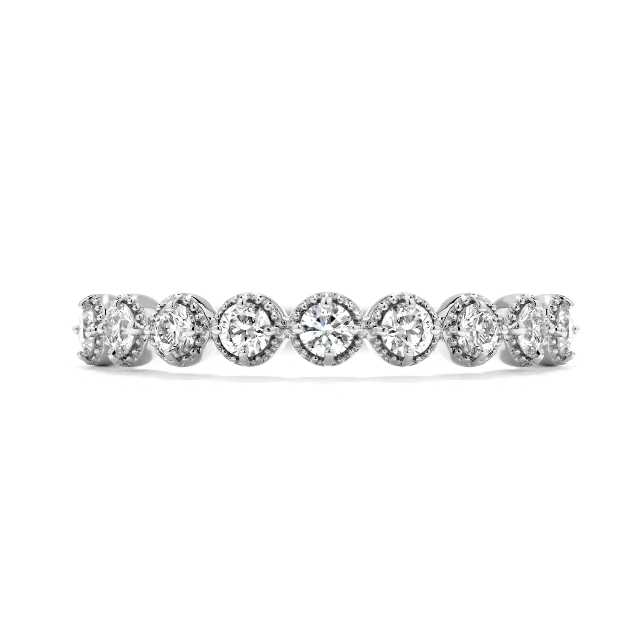 Hearts on Fire 18K White Gold Diamond Bar Single Prong Milgrain Band