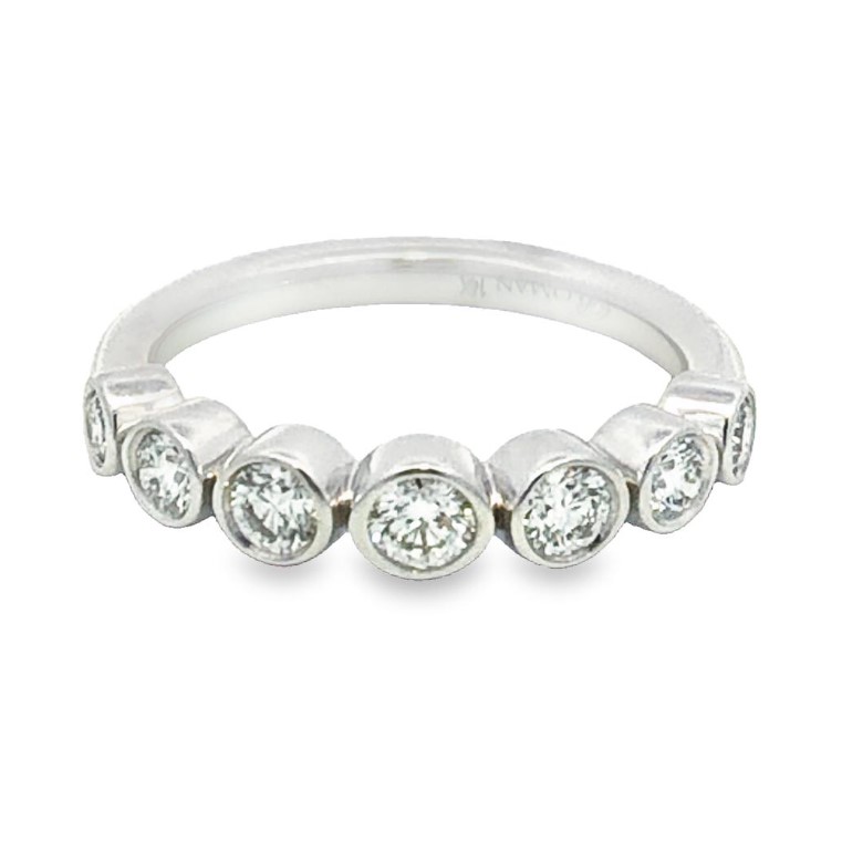 14K White Gold Half Anniversary Band with 7 Round Diamonds 0.65 Tcw F-G VS