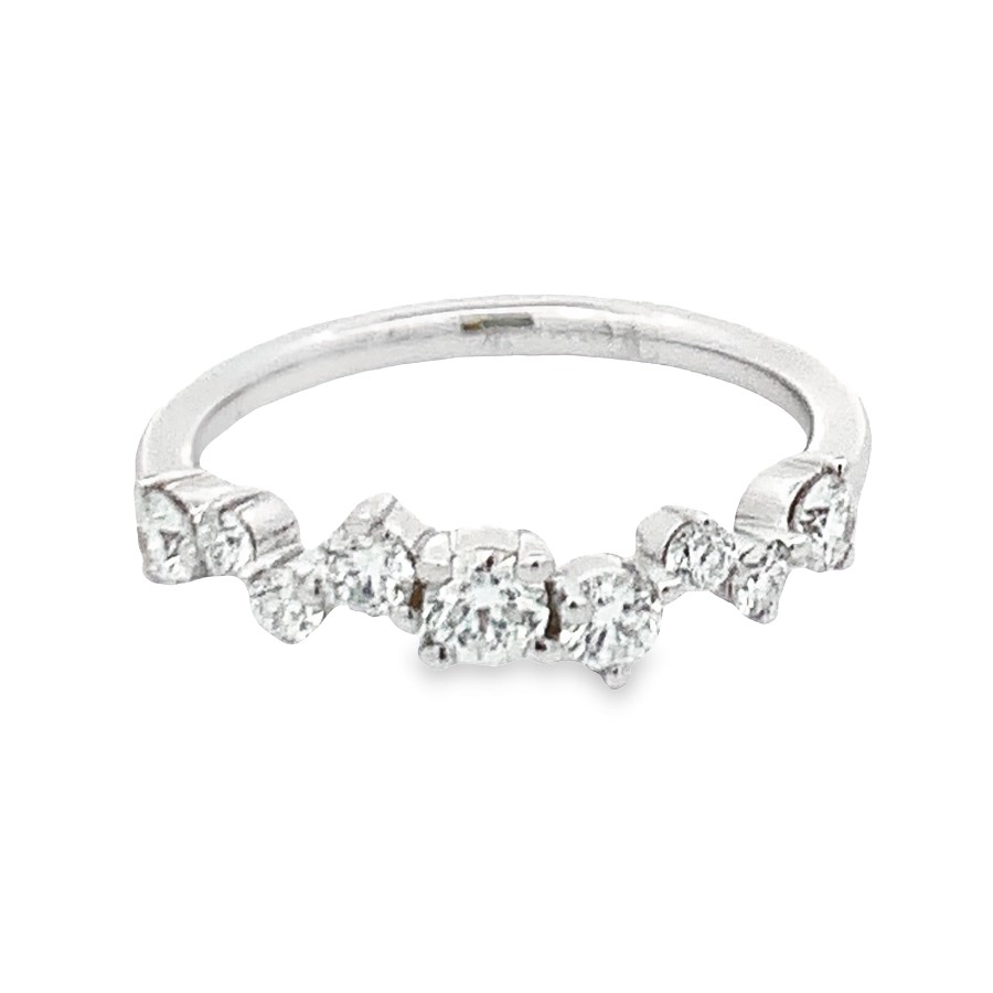 Romanza 14K White Gold Half Anniversary Band with 9 Round Brilliant Cut Diamonds 0.62 Tcw F-G VS