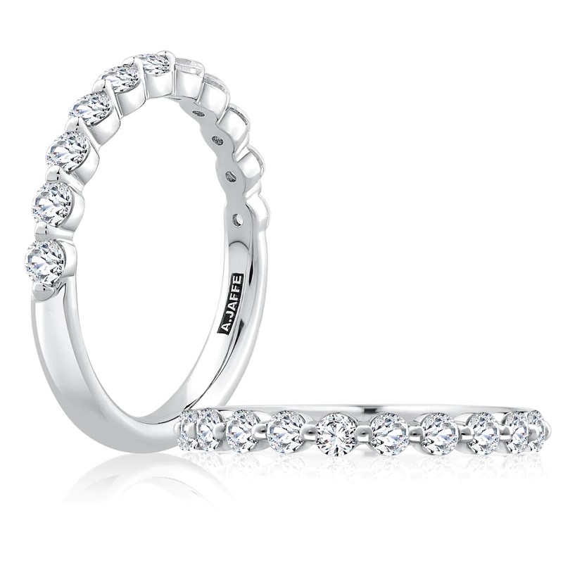 A .Jaffe 14K White Gold Half Anniversary Band with 11 Round Diamonds 0.55 TCW G-H SI