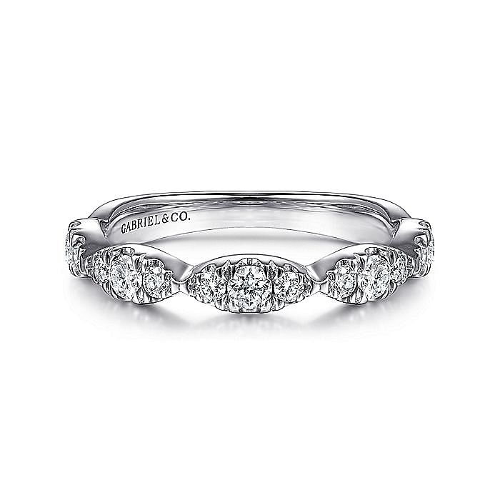 Gabriel & Co. 14K White Gold Cluster Marquise Station Anniversary Band with15 Round Diamonds 0.43 TCW H-I SI2