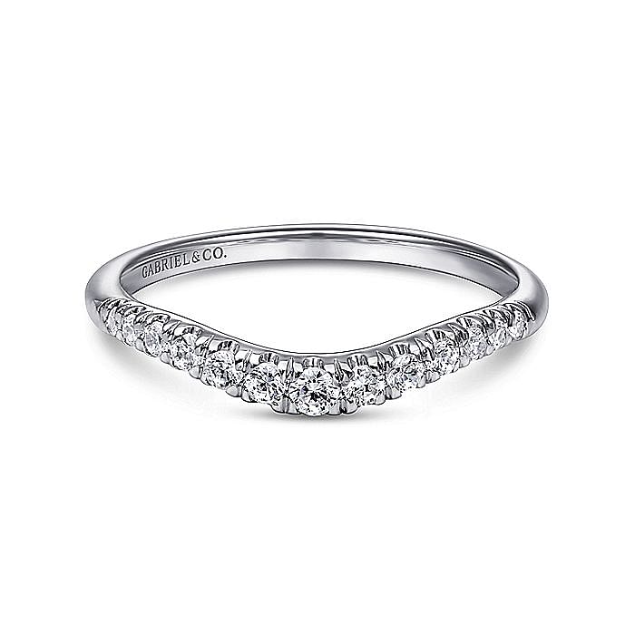 Gabriel & Co. 14K White Gold Curved French Pave Diamond Anniversary Band