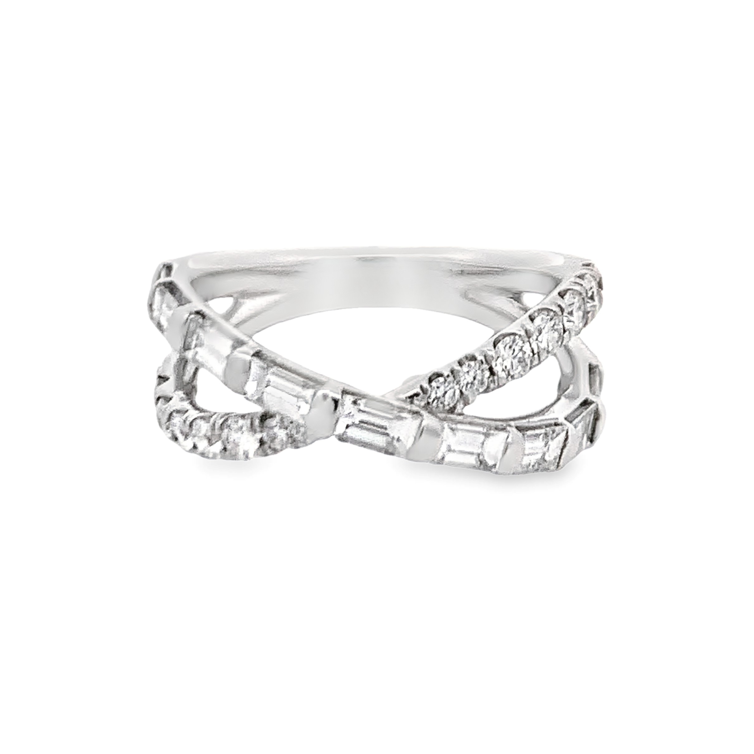 Romanza 14K White Gold Anniversary Band with 9 Baguette Diamonds & 14 Round Brilliant Cut Diamonds 1.20 Tcw F-G VS