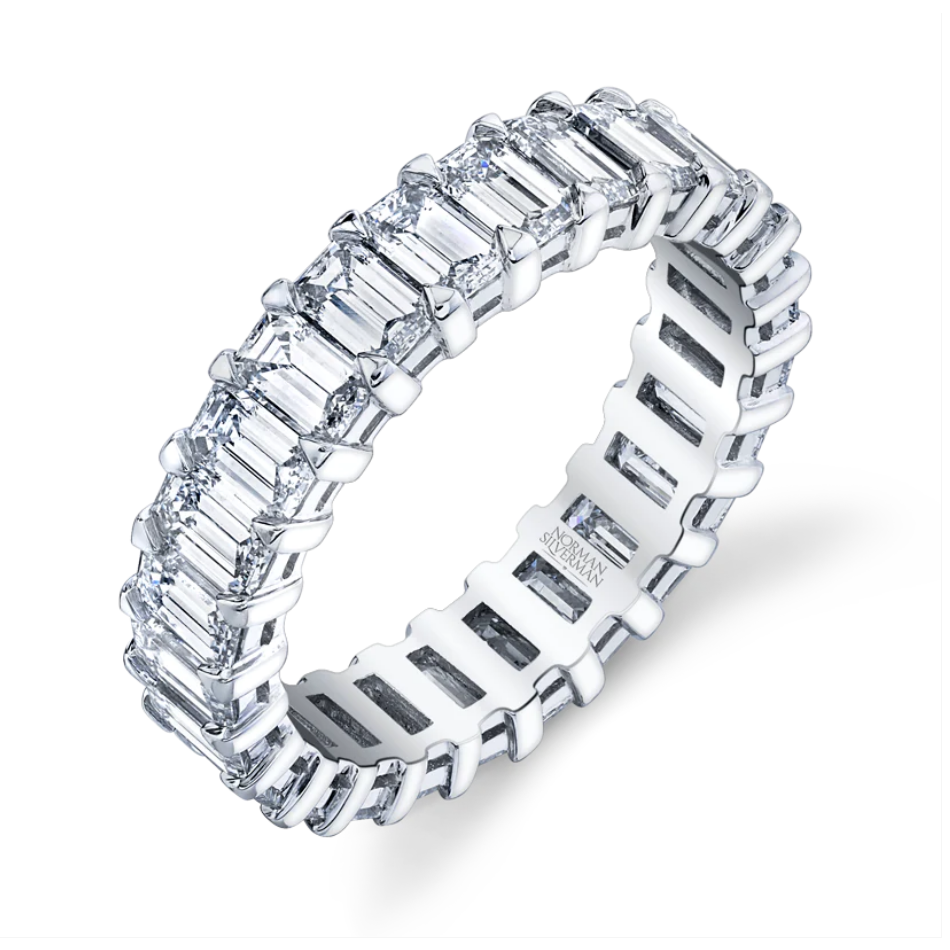 Norman Silverman Platinum Emerald Cut Diamond Eternity Band