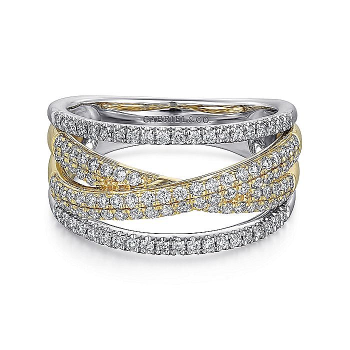 Gabriel & Co. 14K White & Yellow Gold Criss Cross Diamond Ring