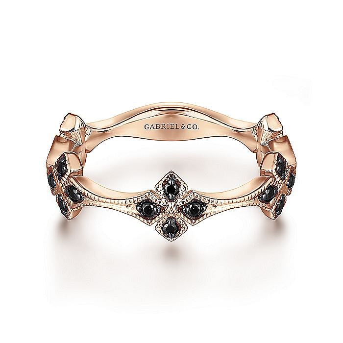 Gabriel & Co. 14K Rose Gold Floral Black Diamond Ring