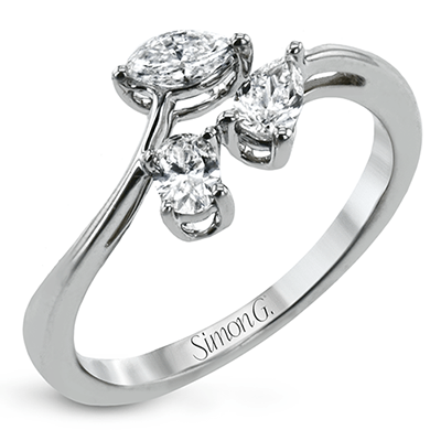 Simon G 3 Stone Ring with 1 Pear Cut Diamond 0.15 Cts, 1 Marquise Cut Diamond 0.15 Cts & 1 Oval Cut Diamond Cts G-H VS2-SI1