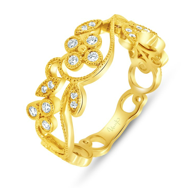 14K Yellow Gold Diamond Flower Motif Ring