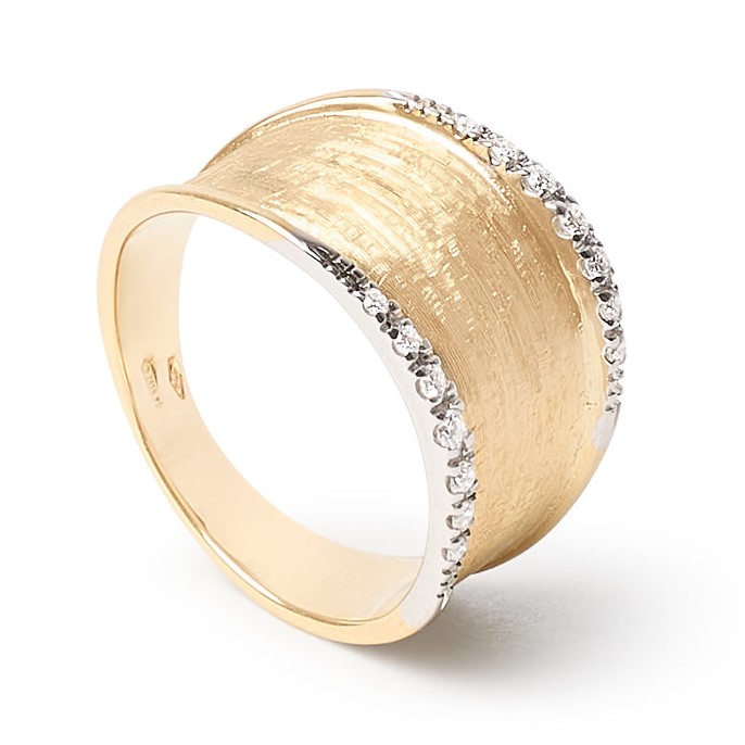 Marco Bicego 18K Yellow Gold and Diamond Lunaria Ring with Round Diamonds 0.14 Tcw