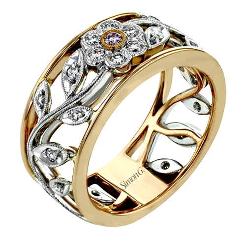 Simon G 18K White & Rose Gold Ring with 22 Round Diamonds .29 Tcw G-H VS2-SI1 & 1 Pink Diamonds 0.03 Tcw