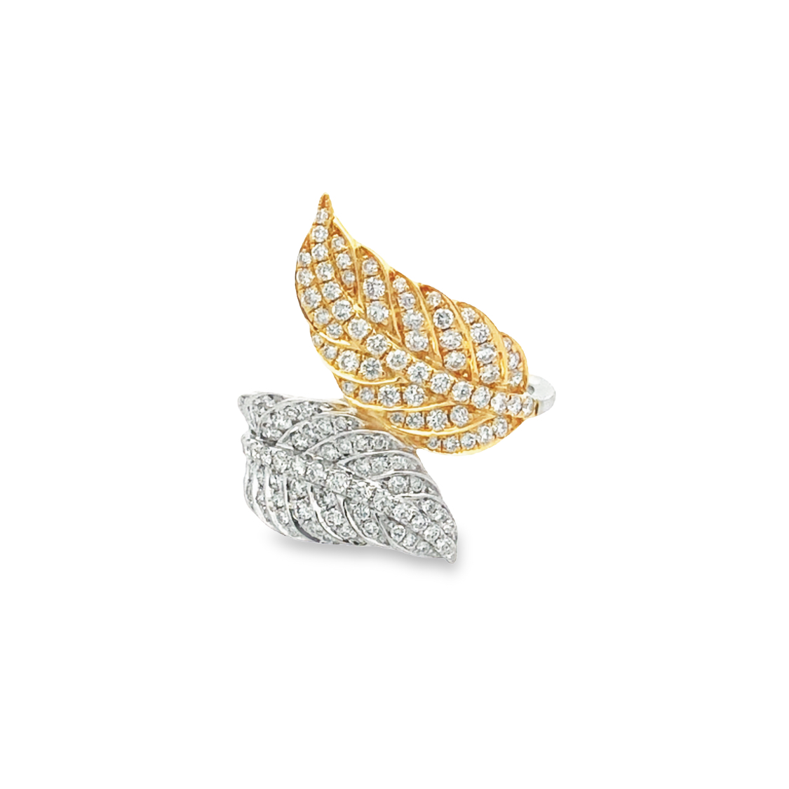 18K White and Yellow Gold Diamond Feather Ring