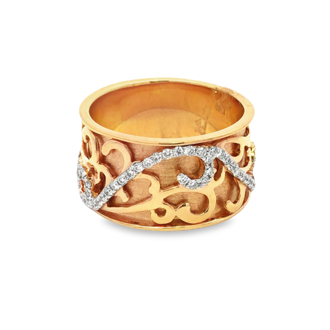 18K Rose Gold Swirl-Pattern Diamond Ring