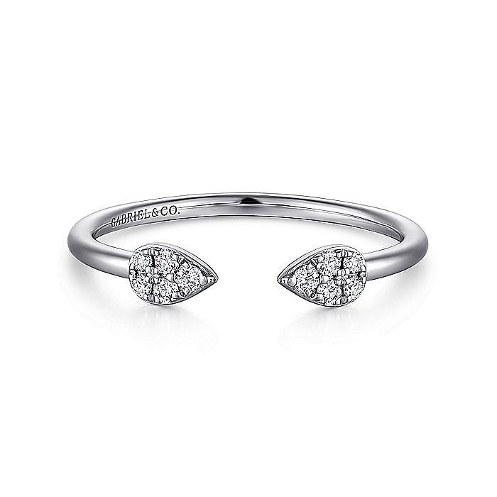 Gabriel & Co 14K White Gold Teardrop Pave Diamond Cluster Split Ring