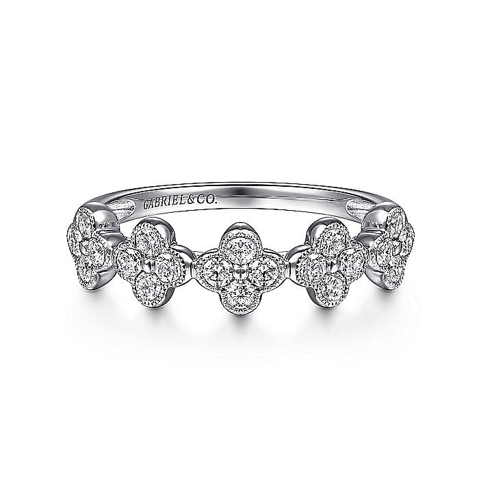 Gabriel & Co. 14K White Gold Diamond Clover Station Ring