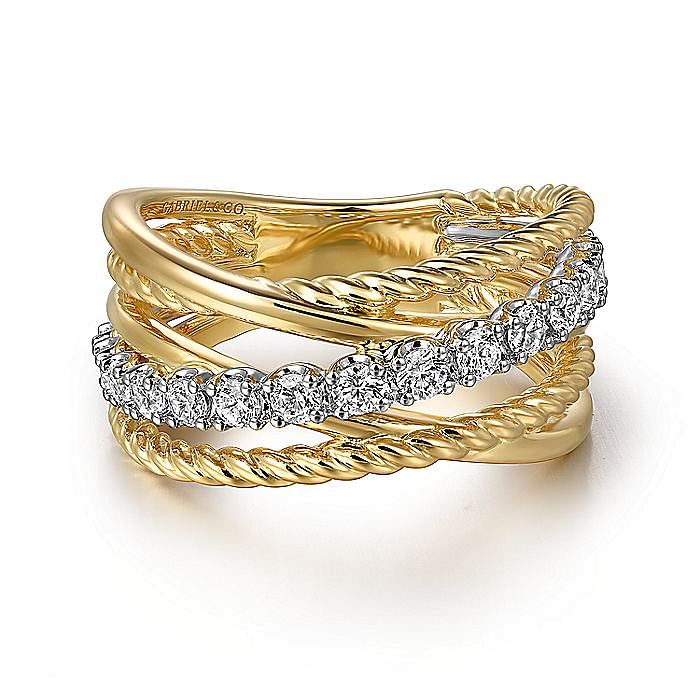 Gabriel & Co. 14K Yellow and White Gold Diamond Rope Twisted Ring