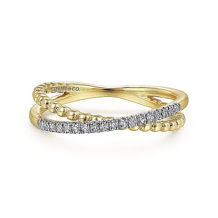 Gabriel & Co. 14K Yellow Gold Bujukan Pavé Diamond Criss Cross Ring