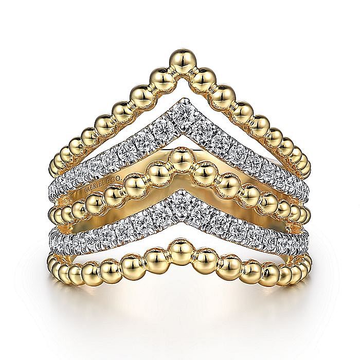 Gabriel & Co 14K Yellow Gold Layered Bujukan Chevron Diamond Ring