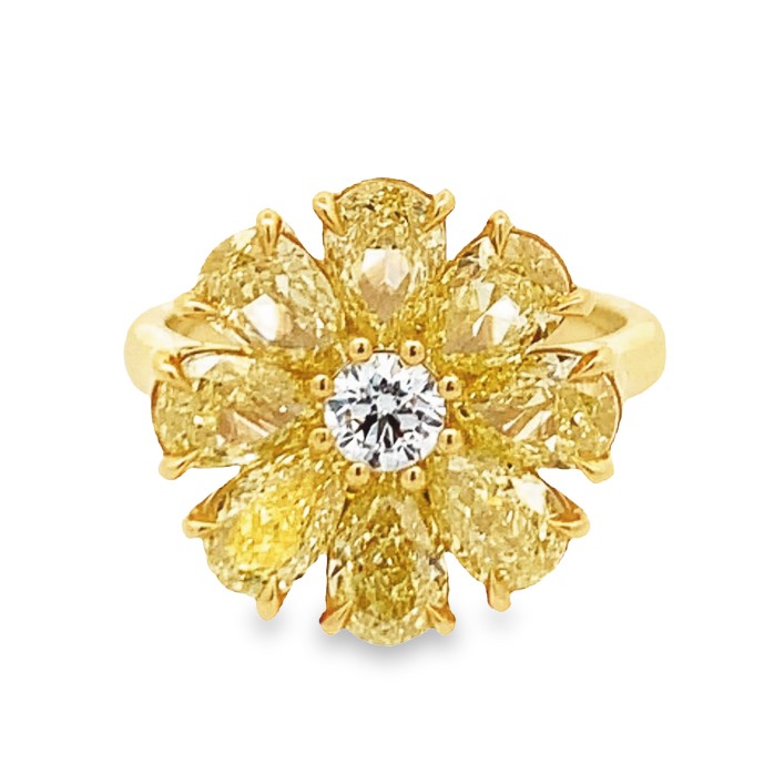 Norman Silverman 18K Yellow Gold Yellow and White Diamond Flower Ring