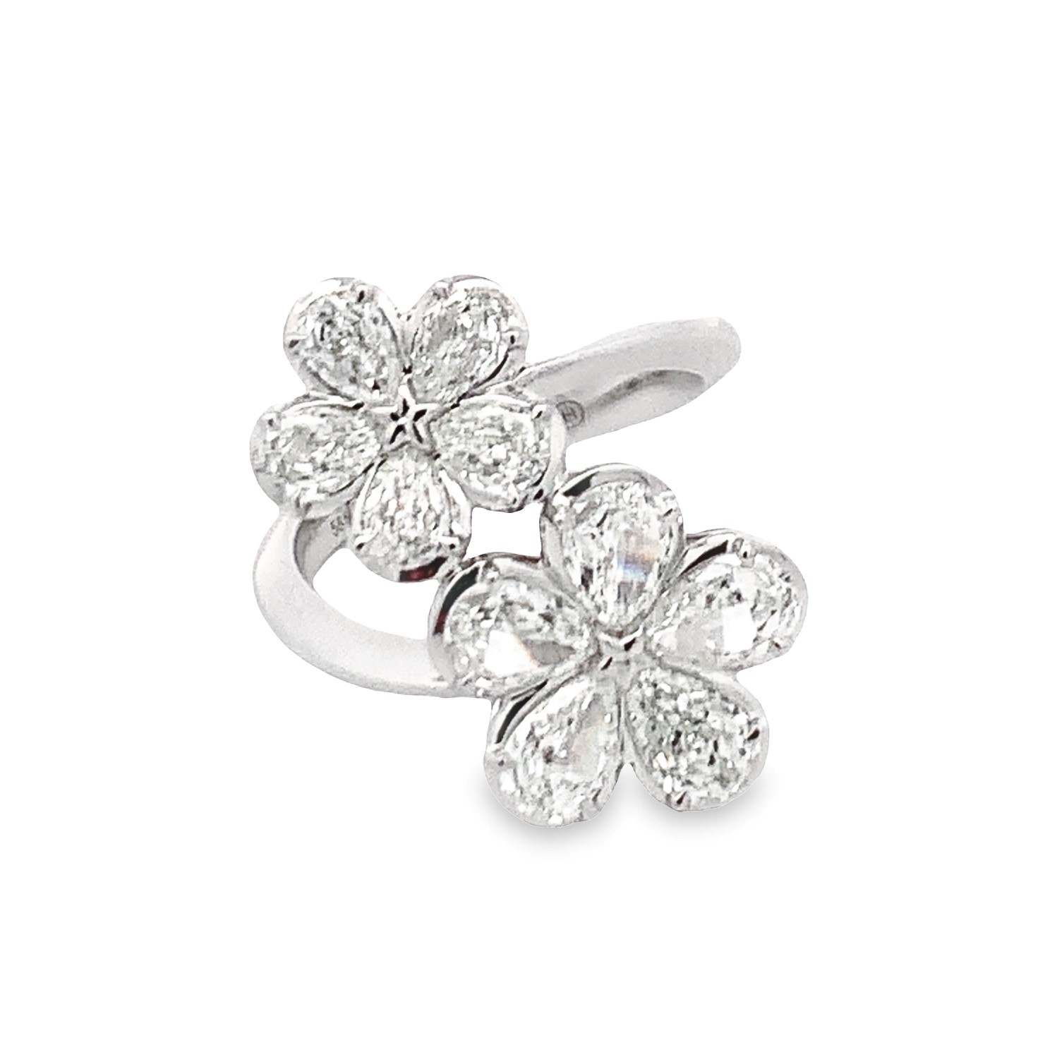 Christopher Designs 14K White Gold Diamond Double Flower Ring