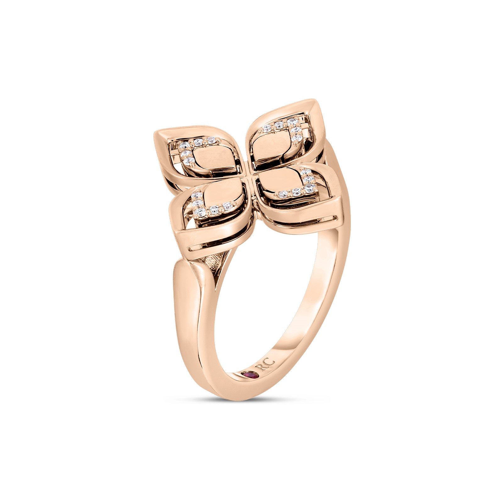 Roberto Coin 18K Rose Gold Venetian Princess Open Frame Diamond Flower Ring