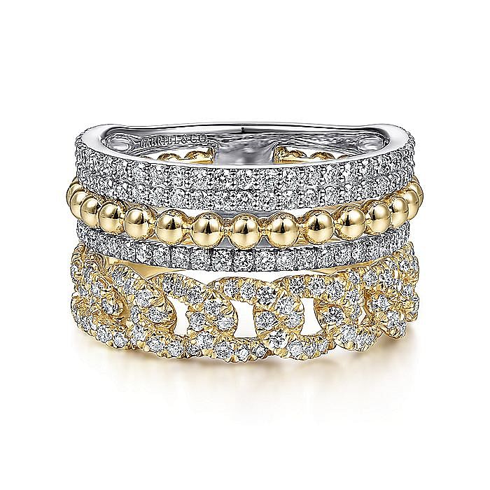 Gabriel & Co. 14K White & Yellow Gold Diamond Layered Ring